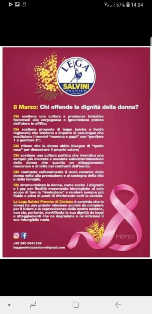 Lega Crotone: un’immagine della donna che urta la sensibilità di molti
