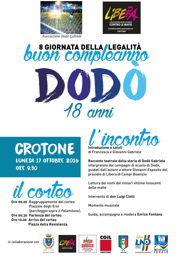 Giornata della Legalità per ricordare Dodò
  