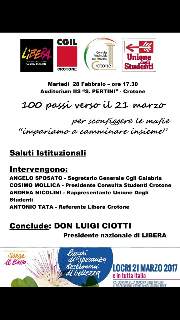Cento passi verso il 21 marzo: incontro pubblico con don Ciotti