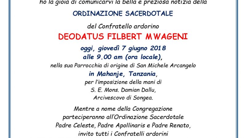 Una presenza petilina in Africa per l’ordinazione sacerdotale di un missionario ardorino