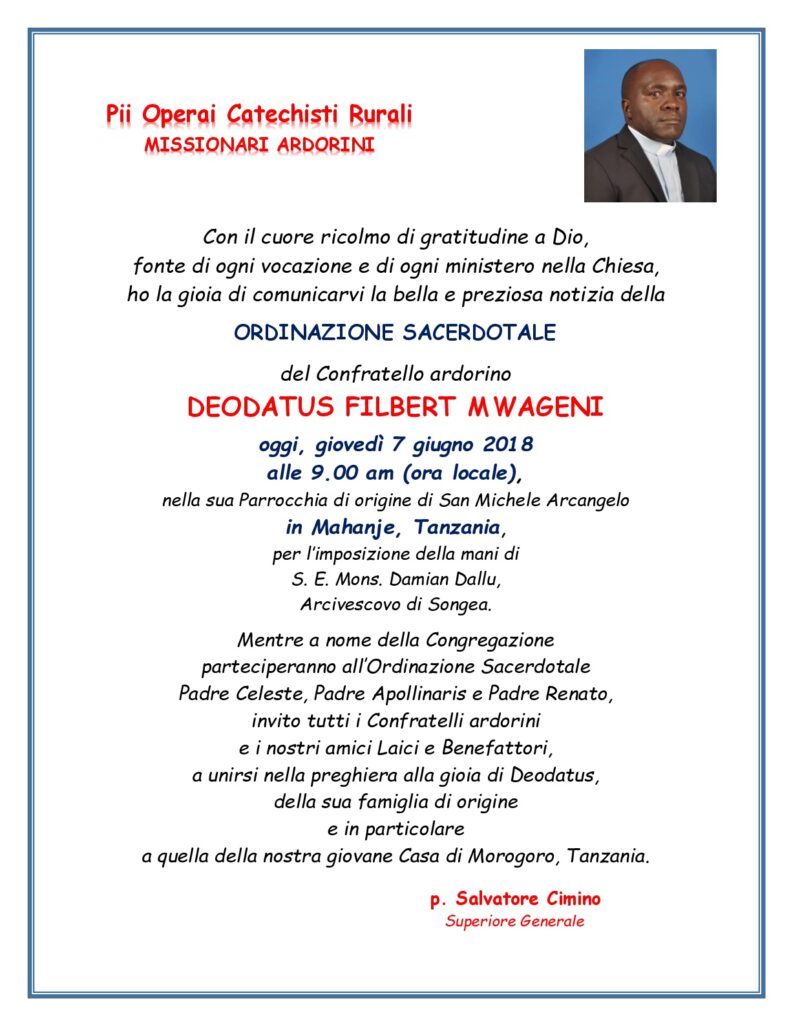 Una presenza petilina in Africa per l’ordinazione sacerdotale di un missionario ardorino