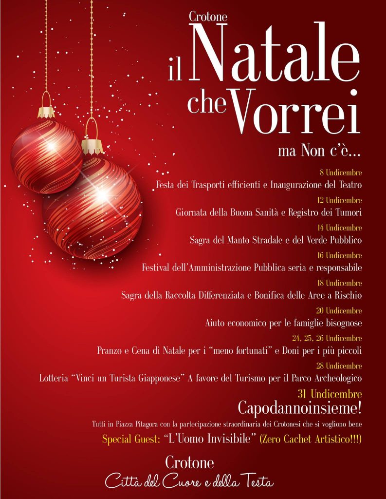 Natale: protesta social contro il calendario di eventi proposto dal Comune di Crotone
  