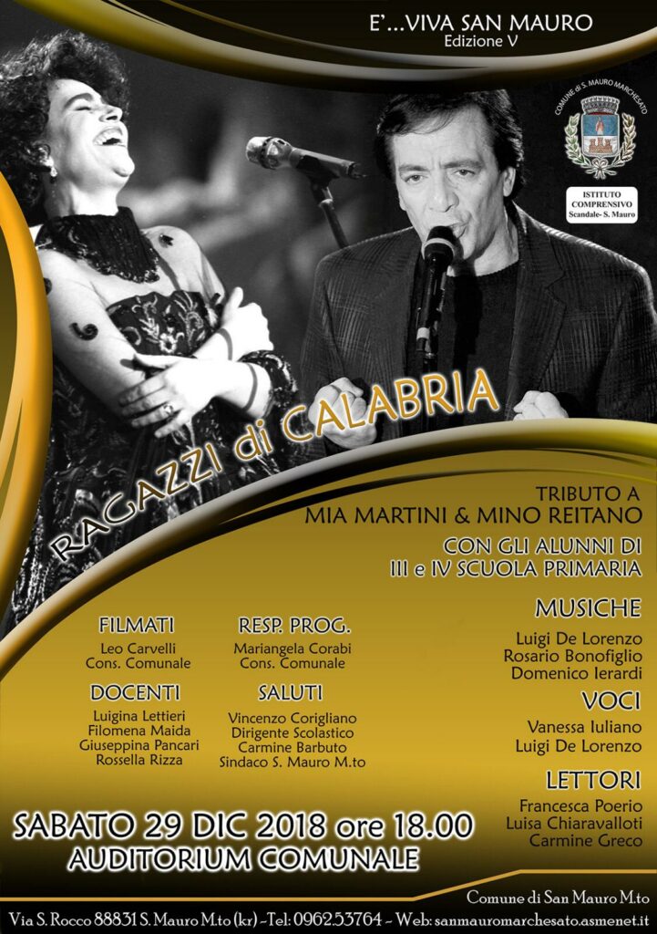 A San Mauro Marchesato tributo a Mia Martini e Mino Reitano