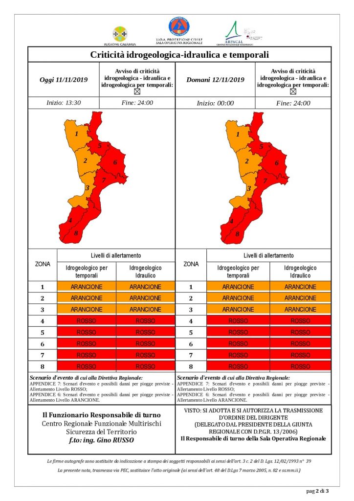Allerta meteo in Calabria, criticità idrogeologiche
