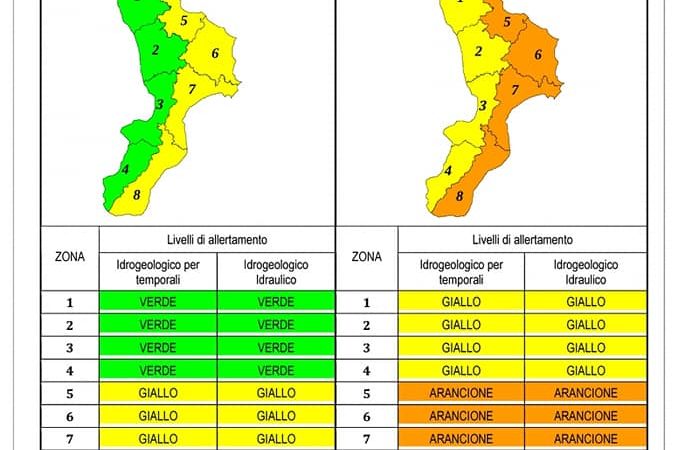 Prevista allerta arancione su parte della Calabria