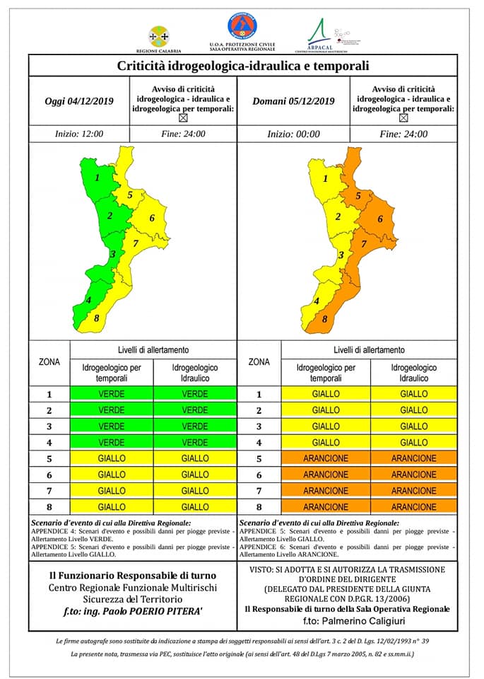 Prevista allerta arancione su parte della Calabria