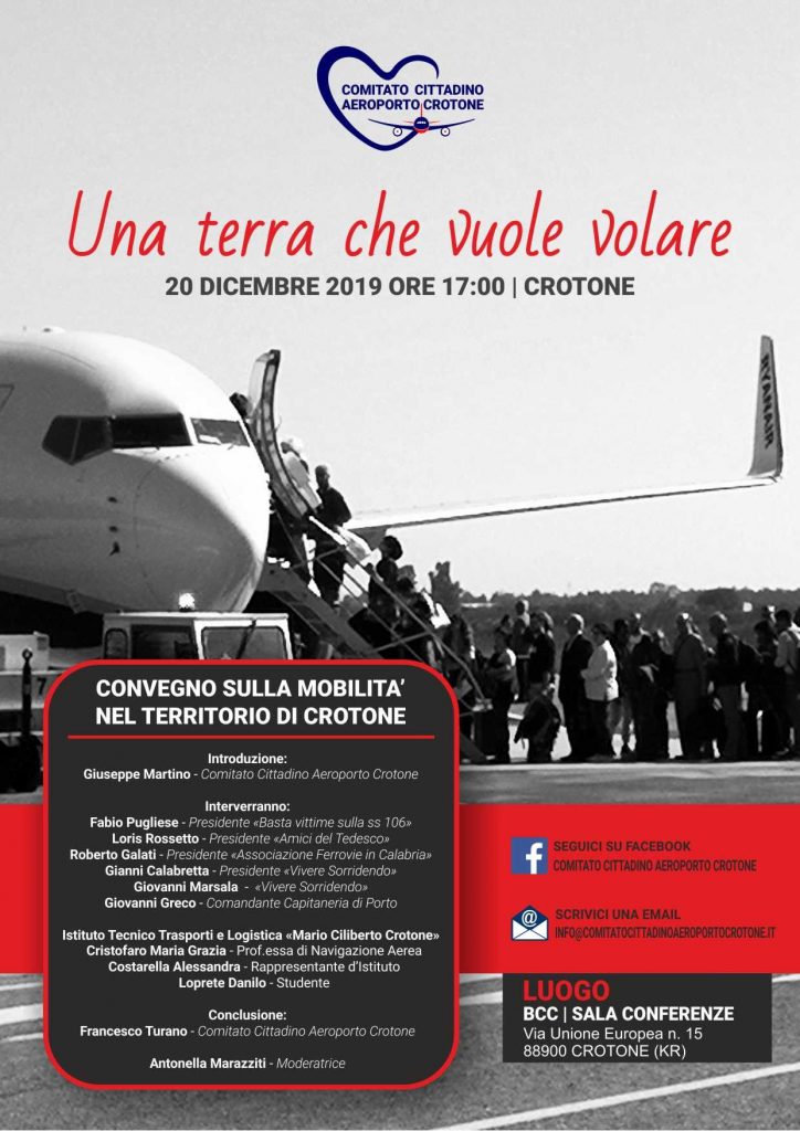Col Comitato Cittadino Aeroporto Crotone giorno 20 si parlerà di trasporti
  