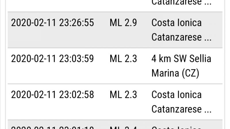 Serie di terremoti nel catanzarese