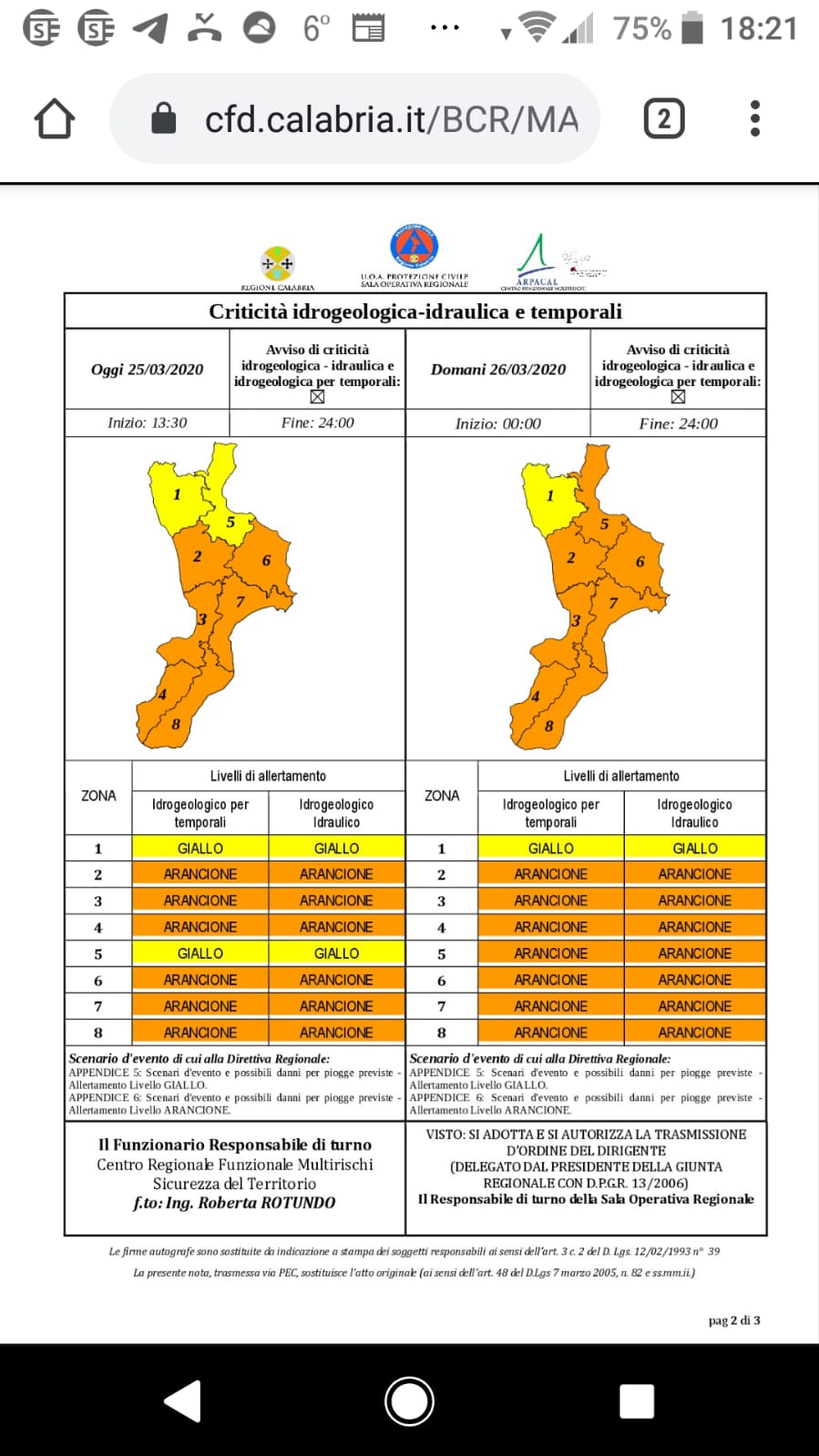 Prevista allerta meteo per domani