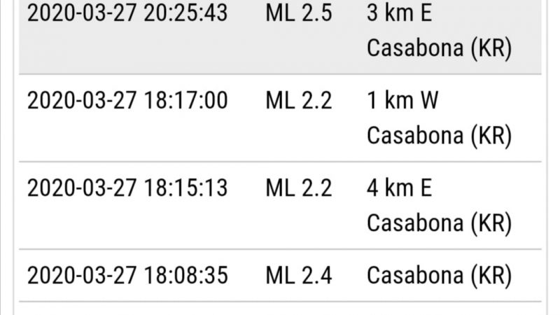 Terremoto con epicentro a Casabona