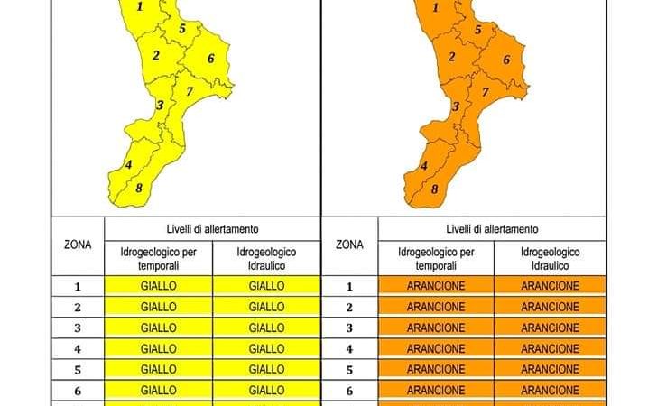 Prevista allerta arancione per pioggia