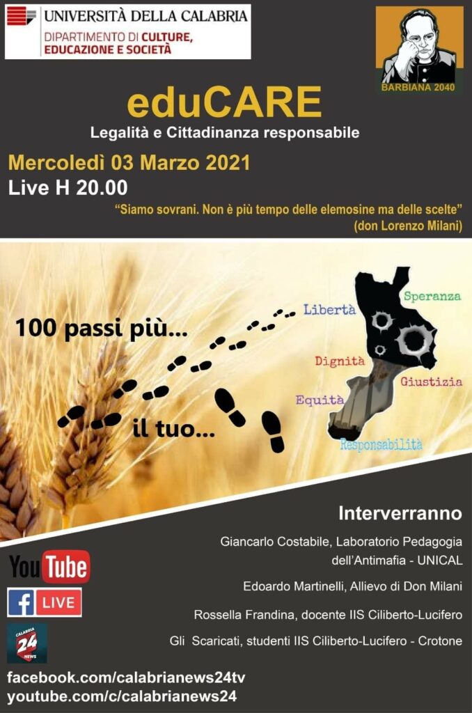 Unical, Barbiana 2040 incontra gli studenti del Ciliberto di Crotone: webinar sull’educazione alla cittadinanza responsabile e alla legalità
  