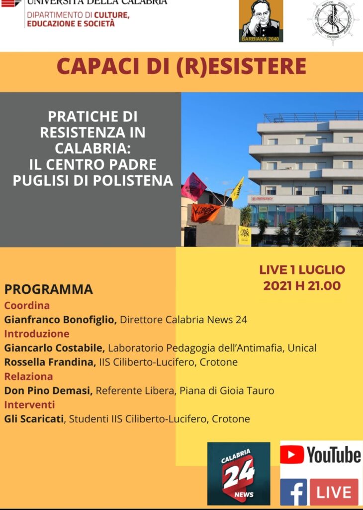 Unical, il modello educativo antimafia di don Pino Demasi e la storia del Centro Padre Puglisi di Polistena nel webinar di Barbiana 2040 e Istituto Ciliberto di Crotone
  