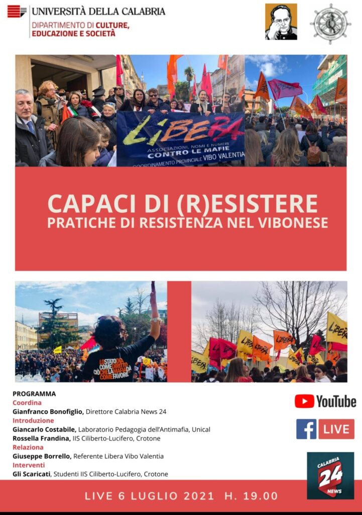 Unical, Barbiana 2040 e Istituto Ciliberto di Crotone discutono di lotta alle mafie nel Vibonese con il Referente di Libera Giuseppe Borrello