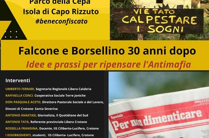 Pedagogia dell’Antimafia Unical e Istituto Ciliberto di Crotone incontrano Libera a Isola di Capo Rizzuto per ripensare l’Antimafia nel trentennale di Falcone e Borsellino