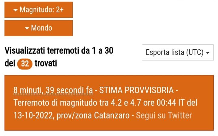 Forte scossa di terremoto nella zona di Catanzaro