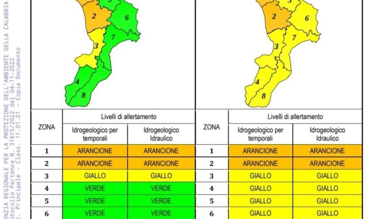 Allerta meteo su Jonio e Tirreno