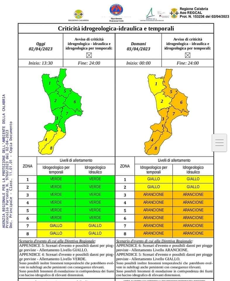 Domani allerta arancione e scuole chiuse nel Crotonese