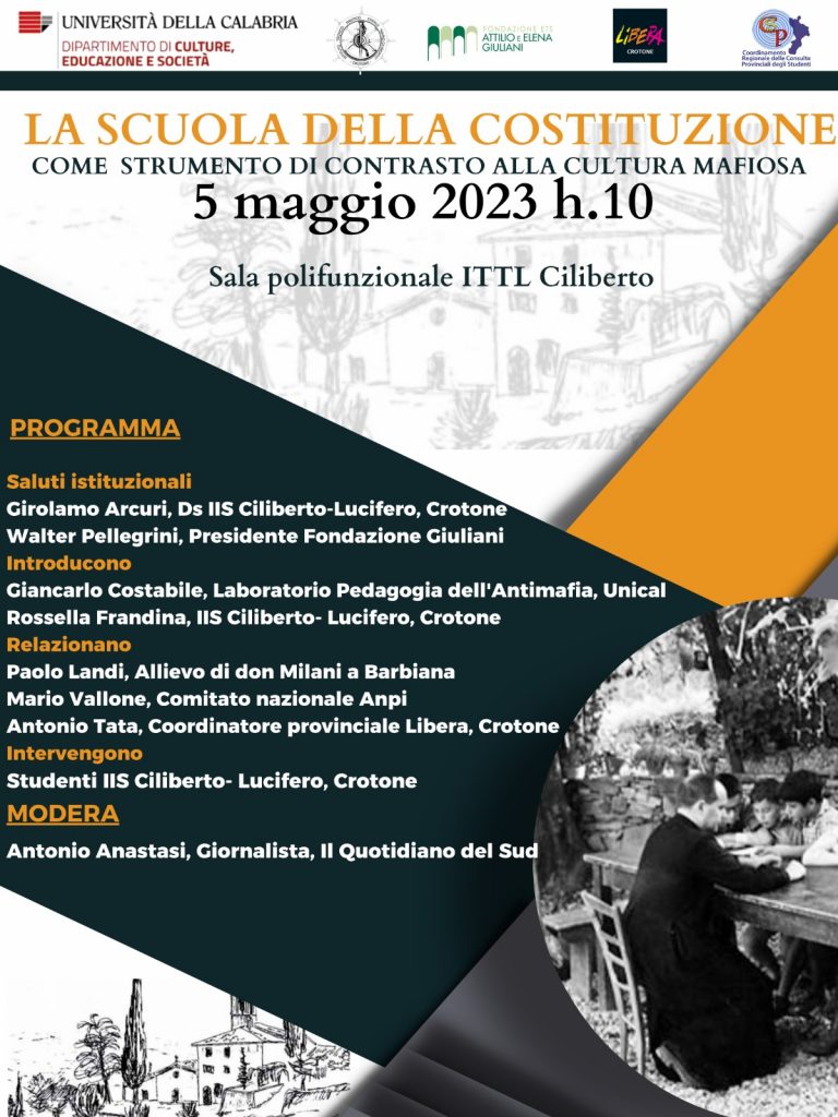 Centenario della nascita di don Milani: Giornata di studio organizzata da Unical, Fondazione Giuliani e Istituto Ciliberto di Crotone
  