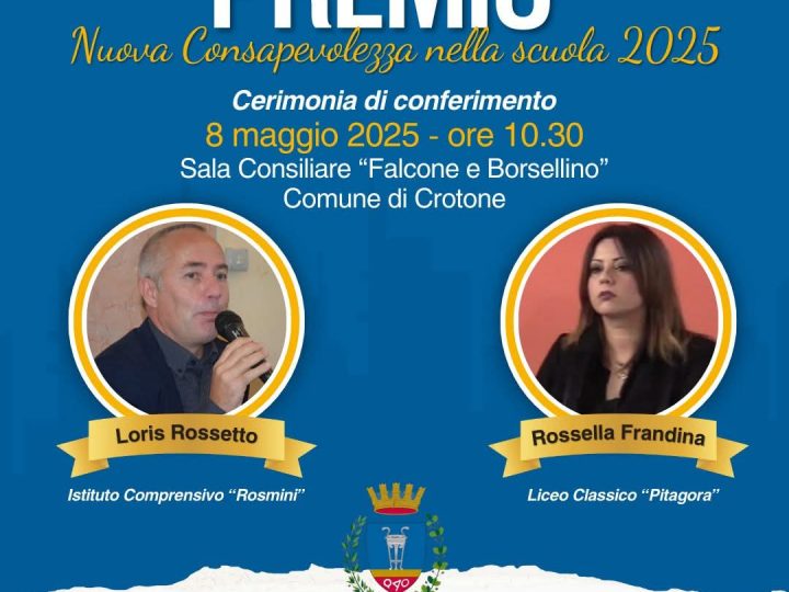 Alla prof Rossella Frandina e al prof Loris Rossetto il premio della città di Crotone