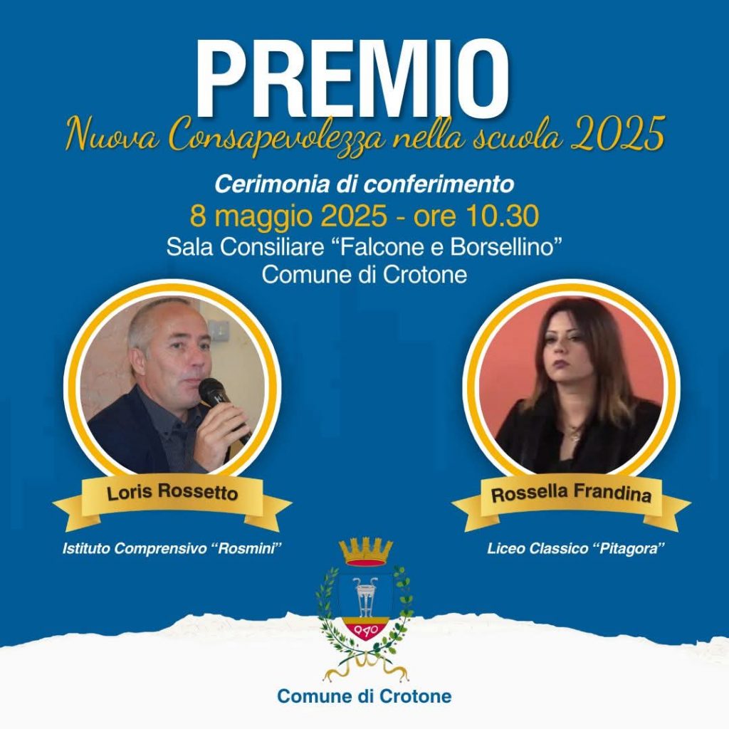 Alla prof Rossella Frandina e al prof Loris Rossetto il premio della città di Crotone