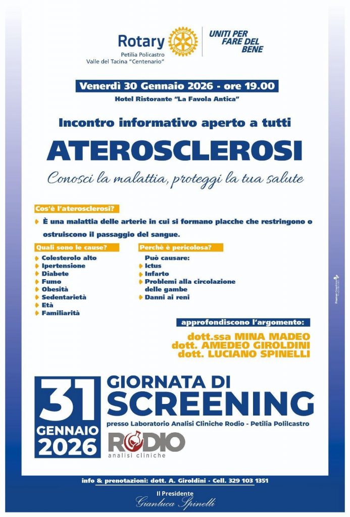 ​Prevenzione e Salute: Il Rotary Club scende in campo contro l’Aterosclerosi
  