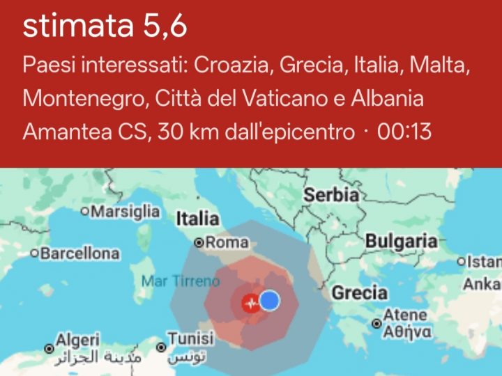 Trema la Calabria, forte scossa sentita in tutto il meridione